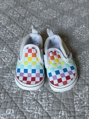 Vans Kids Slip-On Rainbow Checkerboard Canvas Shoes - White Trim